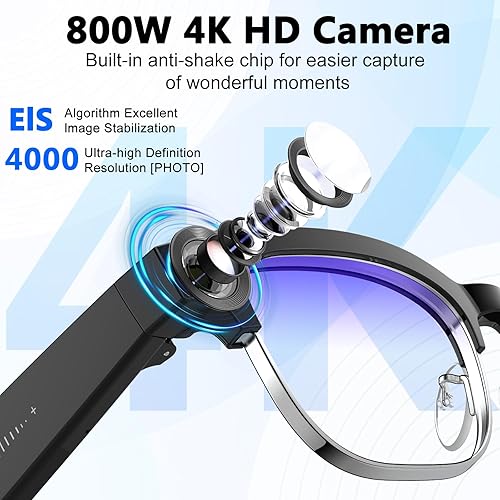 Miniatura 3 de Lentes inteligentes AI con cámara HD 4K, gafas de cámara Bluetooth antivibración de 800 W, grabación de video de 1080P, reducción de ruido de doble
