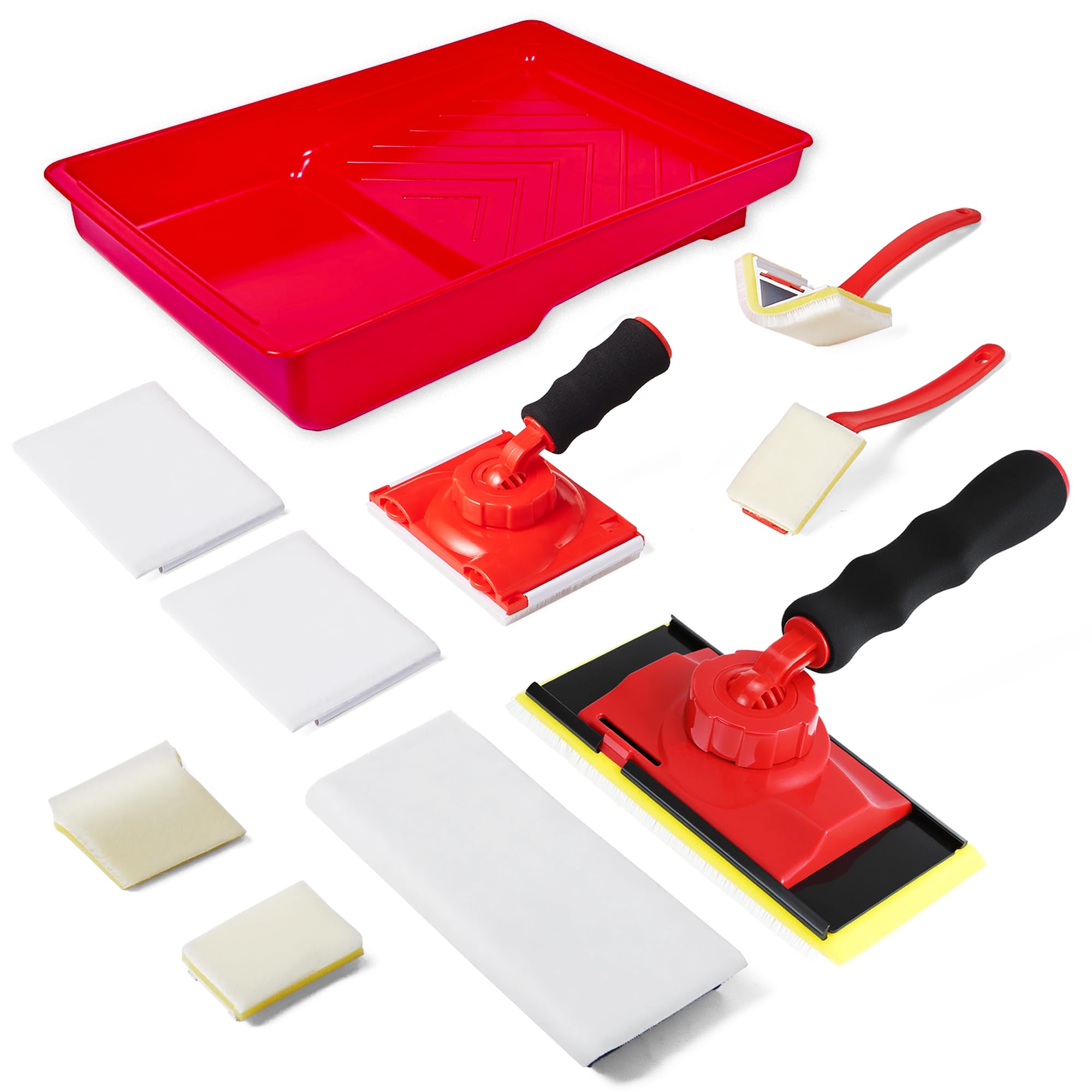 Kit profesional de bordeadora de pintura de 7 pulgadas, 4 almohadillas de moldura (7 pulgadas + 4 pulgadas + 1 pulgada + esquina en V) con 5 recambios, mango giratorio de 360° y bandeja de