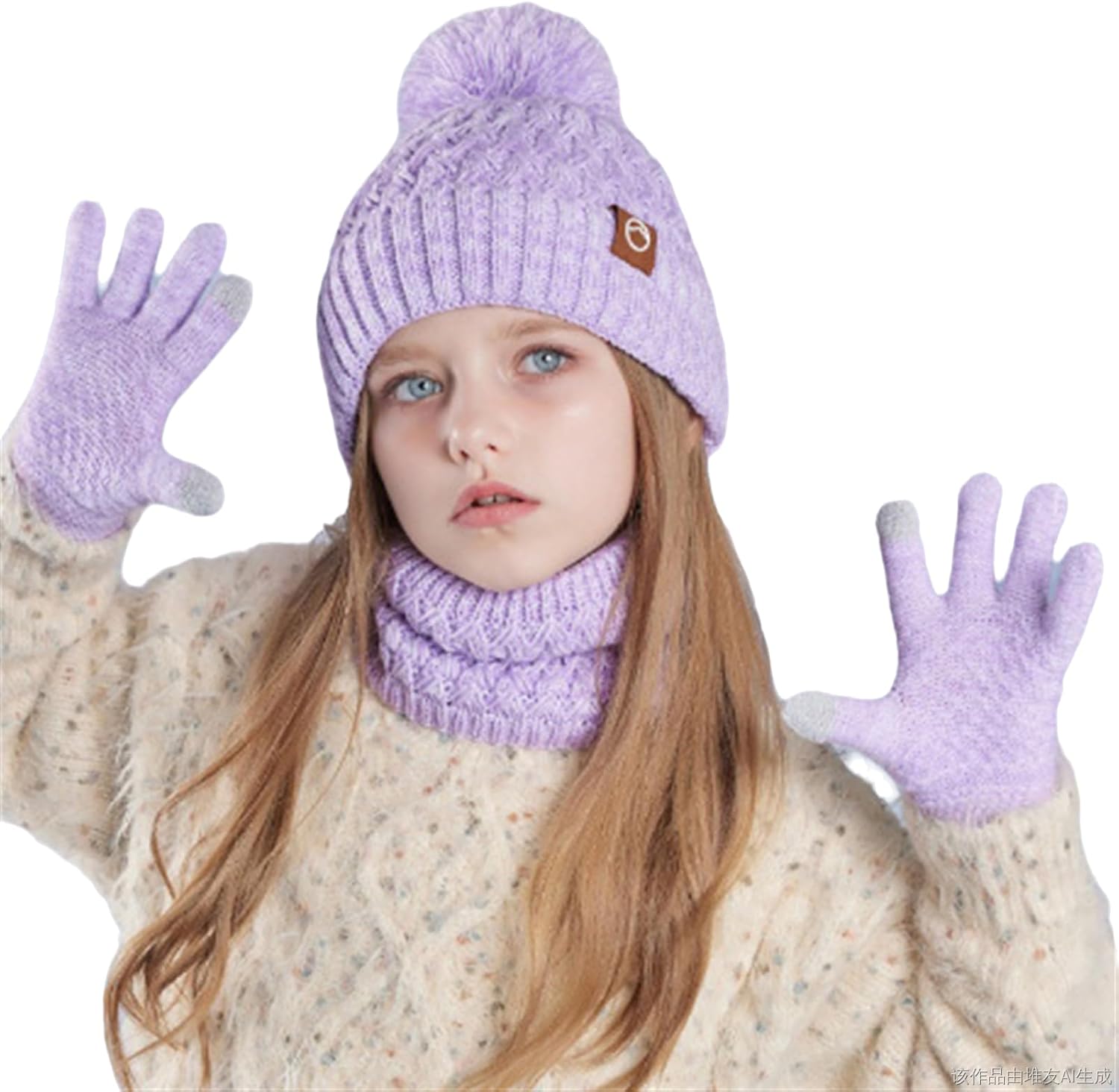 Taille 5-12 Ans Acrylique Ensemble Bonnet écharpe Gants Polaire Pour Enfant 5-12 Ans - Doublure Douce, Pompon, Gants Tactiles écran - Coloris Noir/rose/violet/blanc/arc-en-ciel
