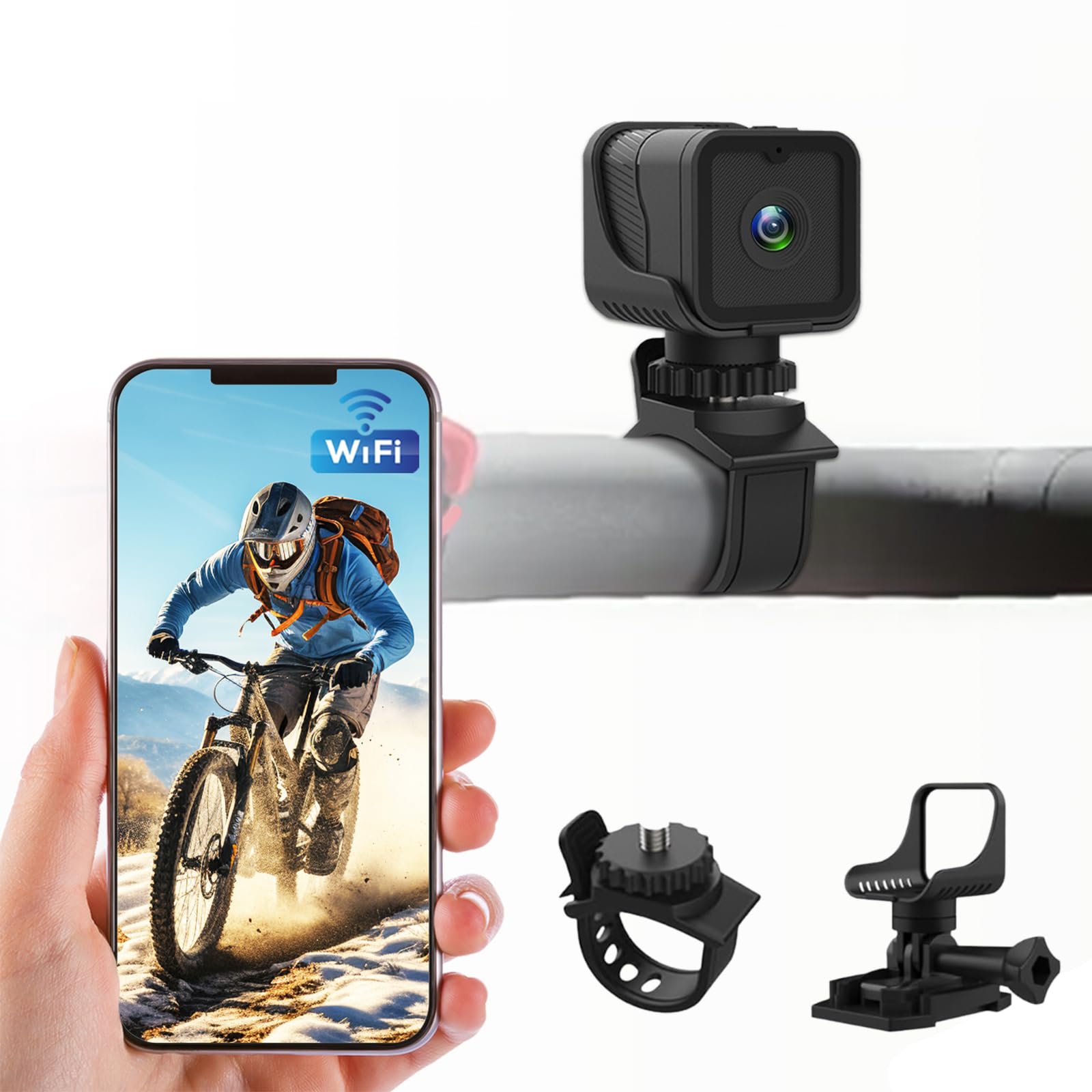 Mini Action Cam, WiFi 1080P HD & 120° Weitwinkel Helmkamera, 4 Stunden großer Akku Actionkameras mit Wasserdichter Funktion