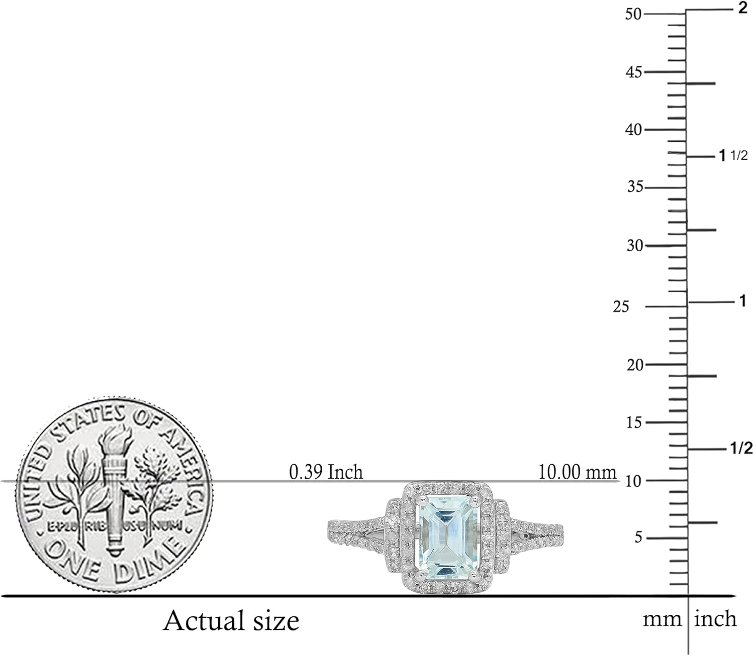 Dazzlingrock Collection Emerald Aquamarine & Round White Natural Diamond Ladies Halo Style Bridal Engagement Ring, Sterling Silver