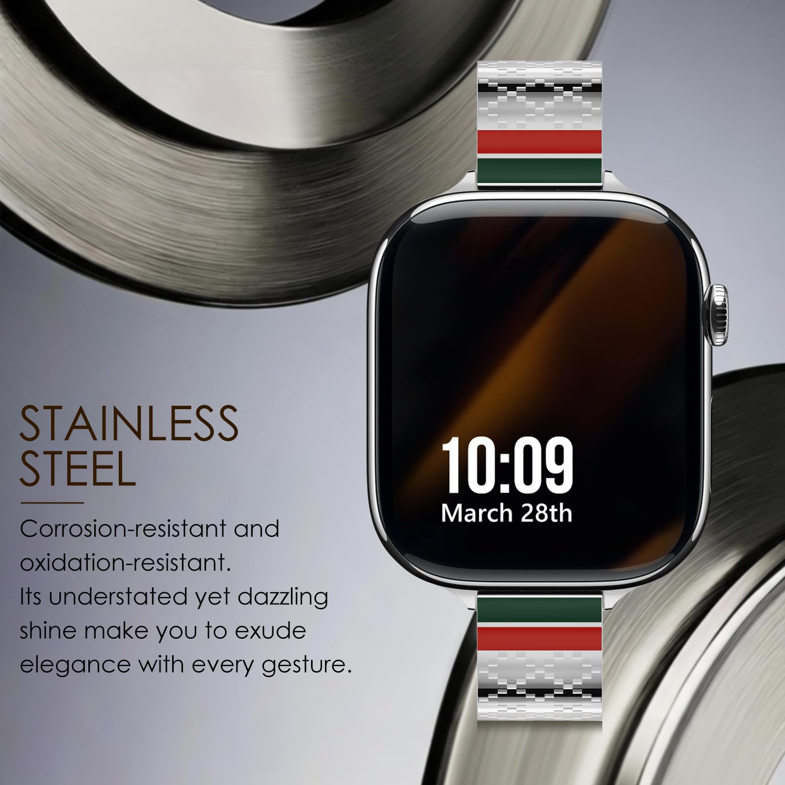 NewWays Bracelet fin compatible avec Apple Watch 38 mm, 40 mm, 41 mm, 42 mm, 44 mm, 45 mm, 46 mm, 49 mm pour femme, bracelet fin habillé en acier inoxydable pour iWatch Series 11 10 9 8 7 6 5 4 SE
