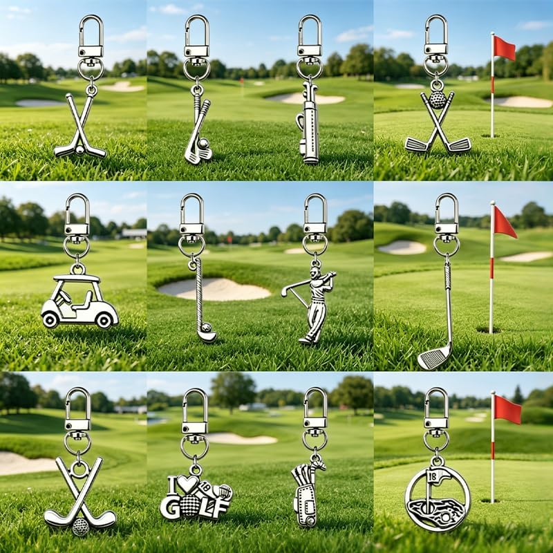 12Pcs Golf Keychain Unisex Sport Keyrings Golf Club for Player Fans Coach Golf Team Gifts Charm Key Holder
