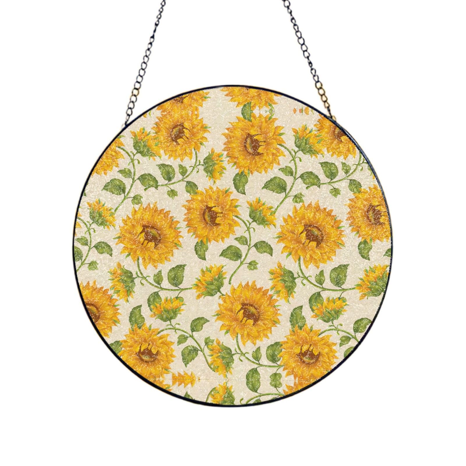 Phayah Fresh Sunflower Print Glass Window Hanging Sun Catchers Suncatcher Decor For Birthday For Home Garden Porch 6in（15cm）