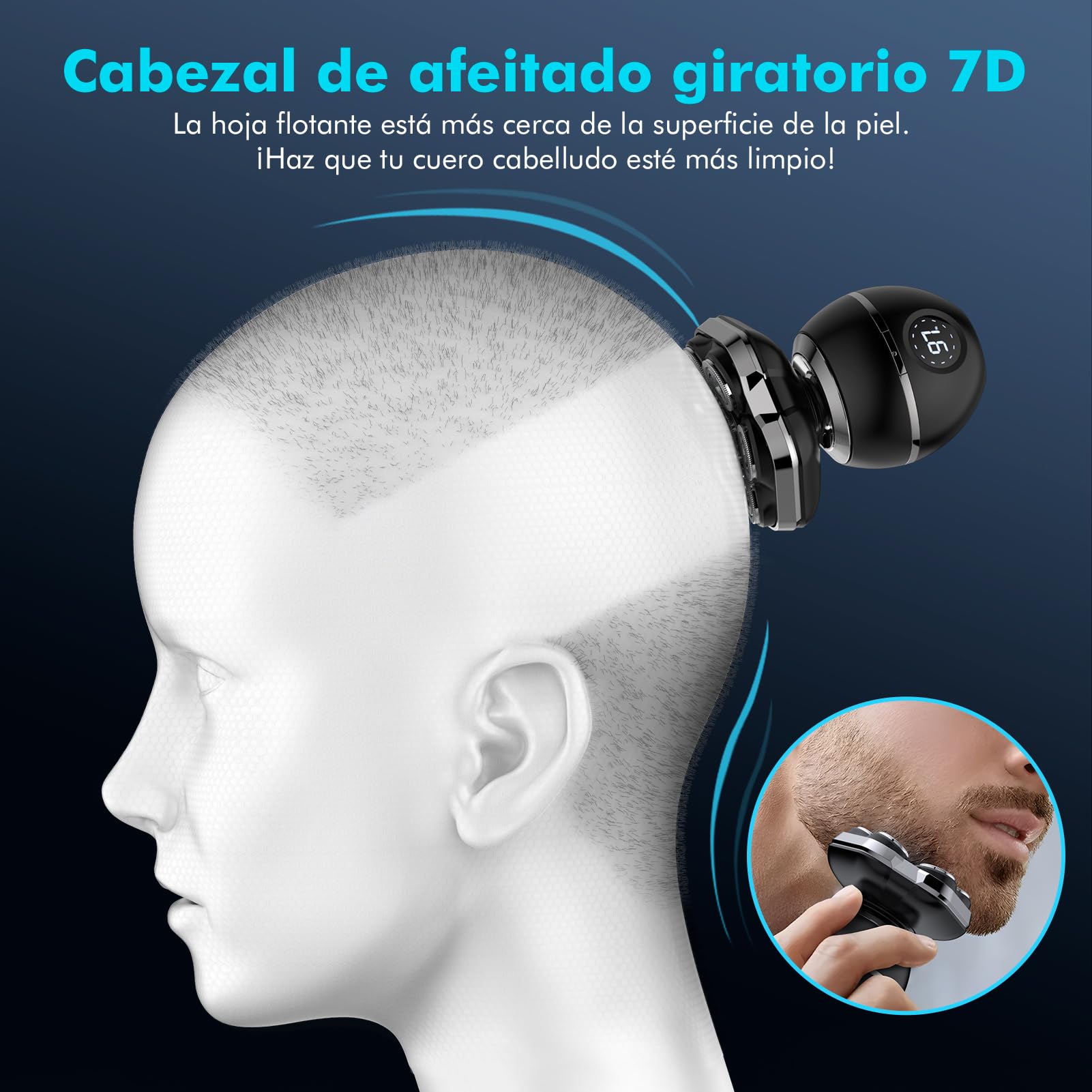 ETENTOUS 7D Maquina Afeitar Cabeza Hombre- para Calvocon Pantalla LED -Recargable Maquina Afeitar Cabeza Impermeable IPX7 en Seco y Húmedo maquina de afeitar Hombre.