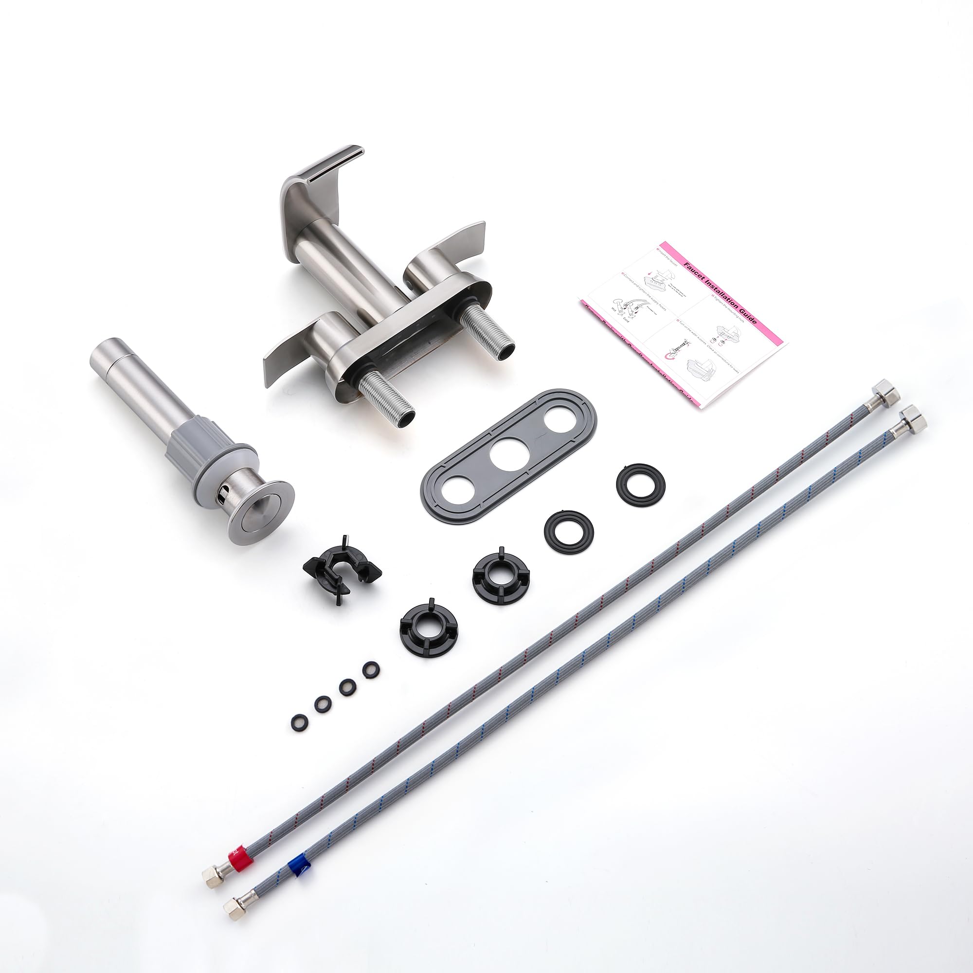 Ultimate Unicorn Waterfall Bathroom Sink Faucet Brushed Nickel Two Handles Bathroom Faucet with Metal Pop up Sink Drain — view 5