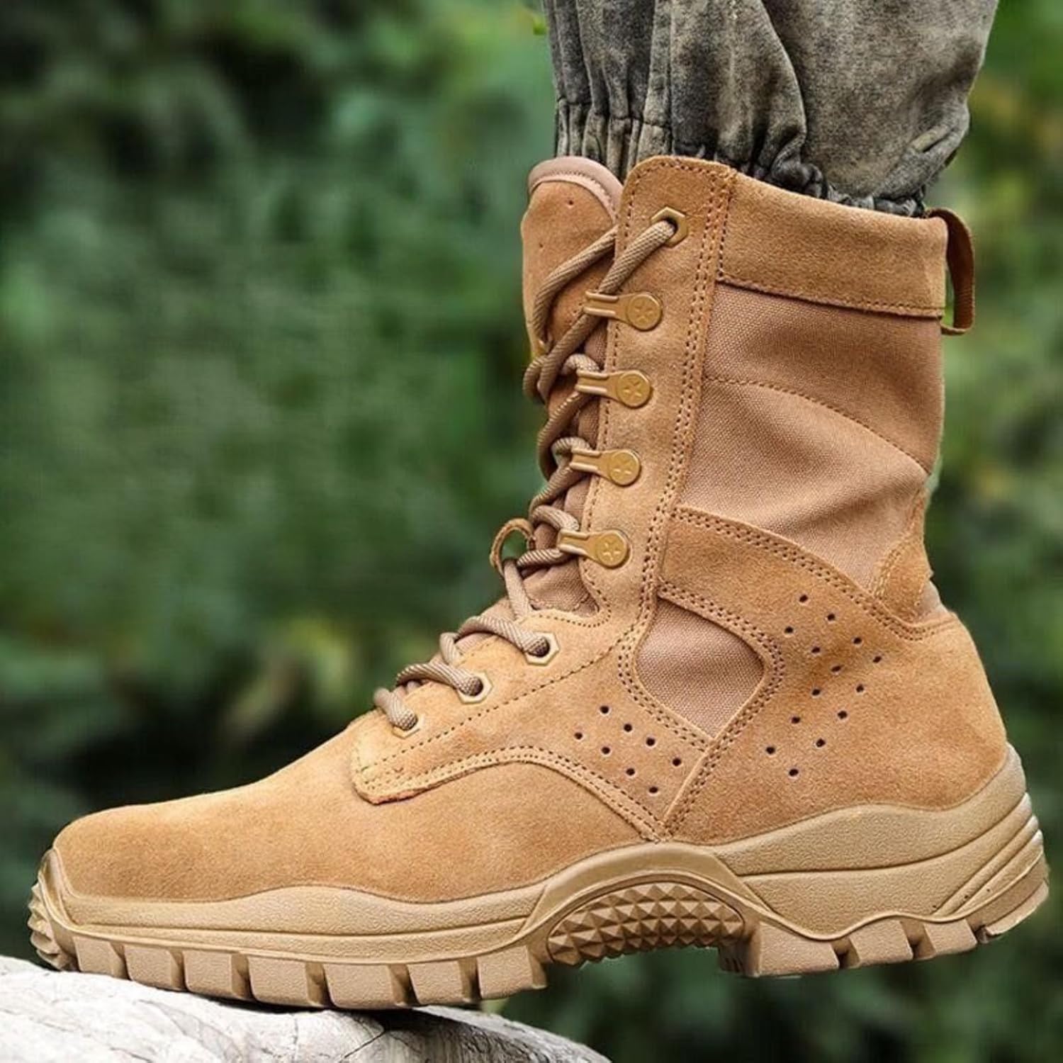 Women's Suede Mesh Lace Up Tactical Military Boots Sturdy Heel Lightweight Ankle Support Durable Outsole Combat Boots for Outdoor Activities Hiking Trekking Style Backpacking Army Jungle
