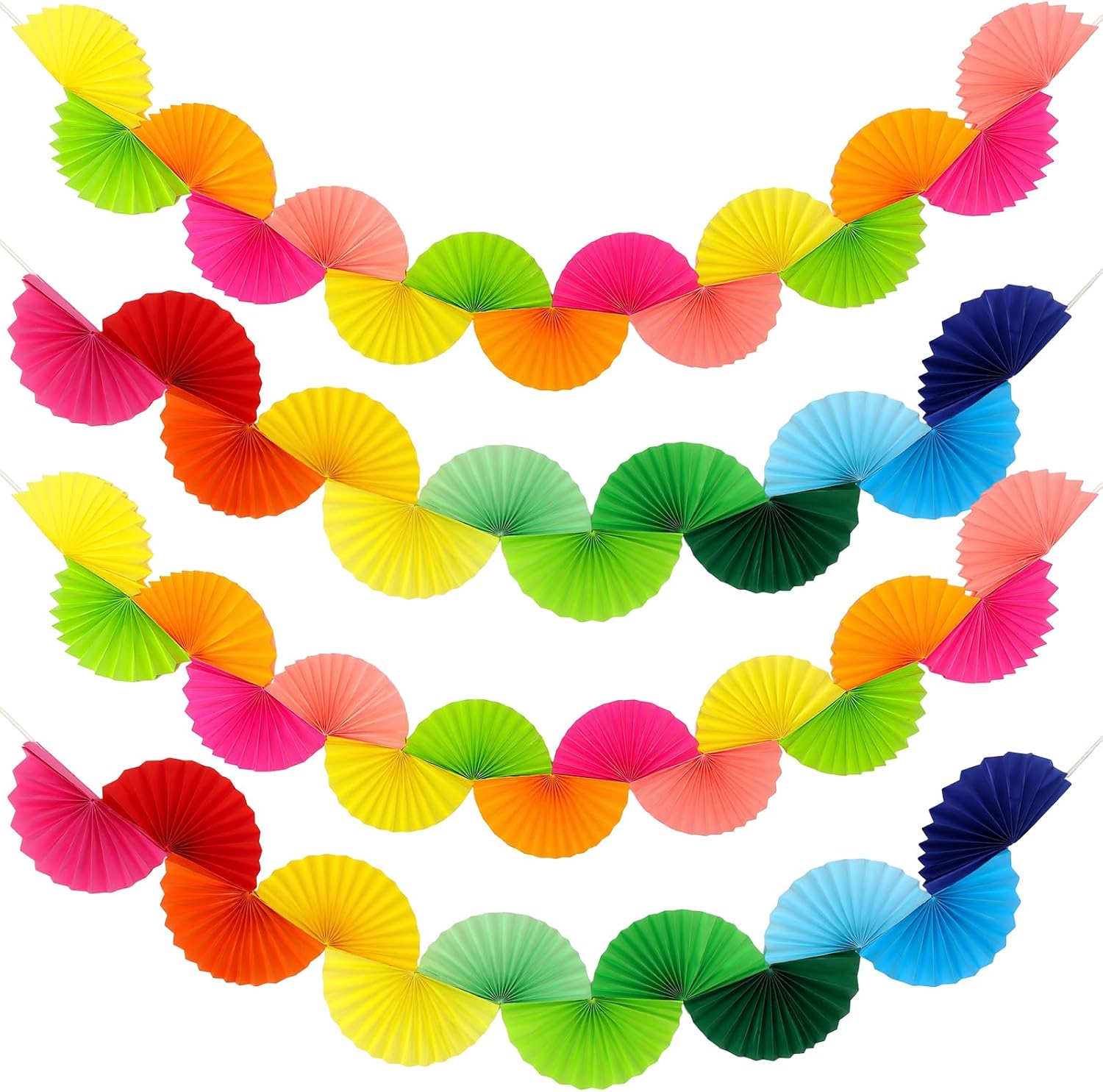 4Pcs 15.6ft Wedding Paper Fans Garland Colorful Paper Fans Background