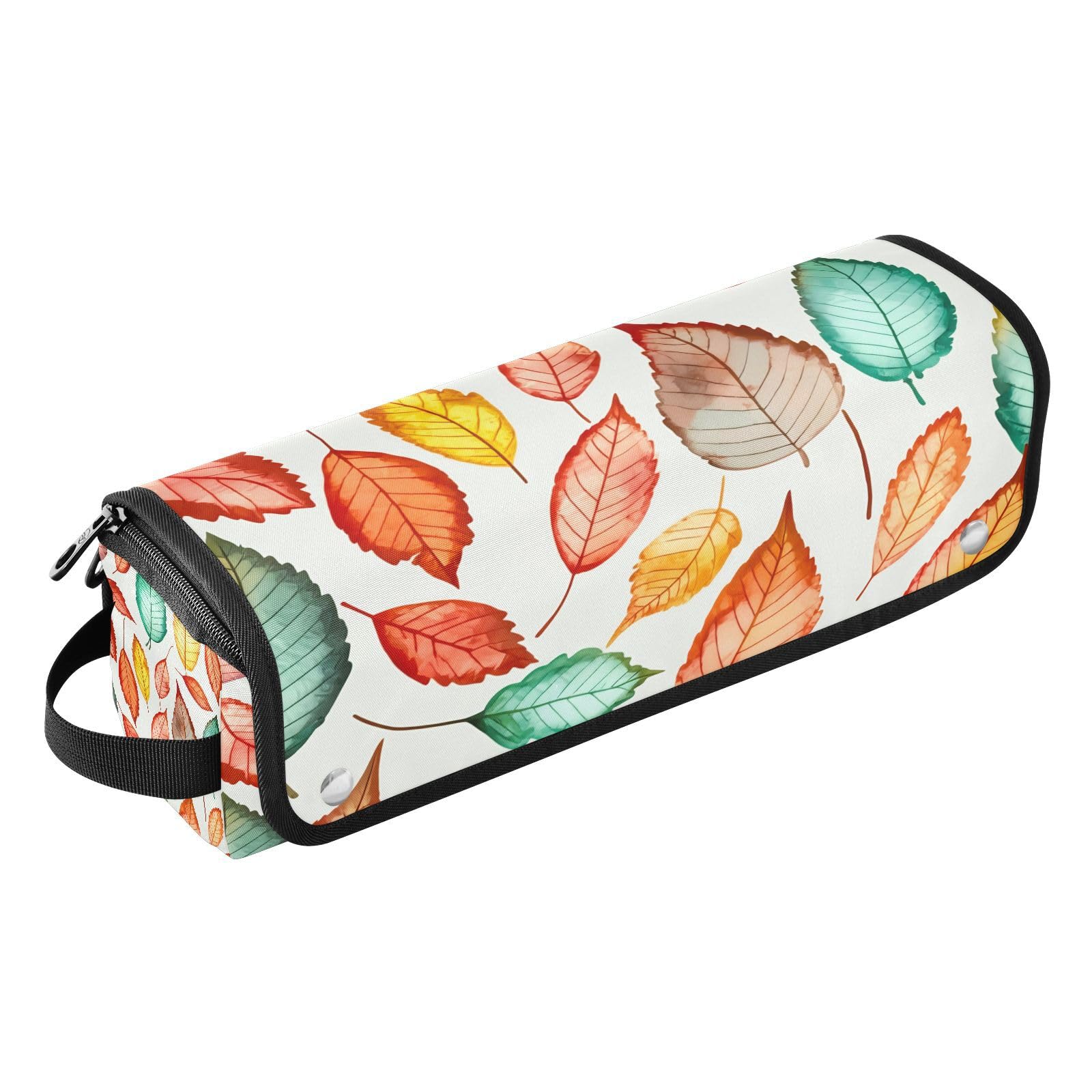 Watercolor Autumn Leaves Hair Tools Travel Bag Portable Hair Accessory Organizer with Heat Resistant Mat 2 in 1