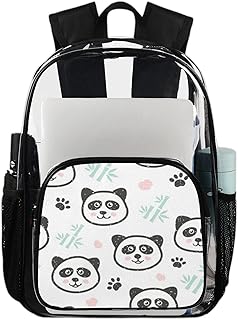 Linda mochila transparente panda para uso pesado, mochila transparente à prova d'água com estampa de pata de bambu, mochila transparente de PVC com alça de ombro reforçada para escola, trabalho, viagens, Multicor