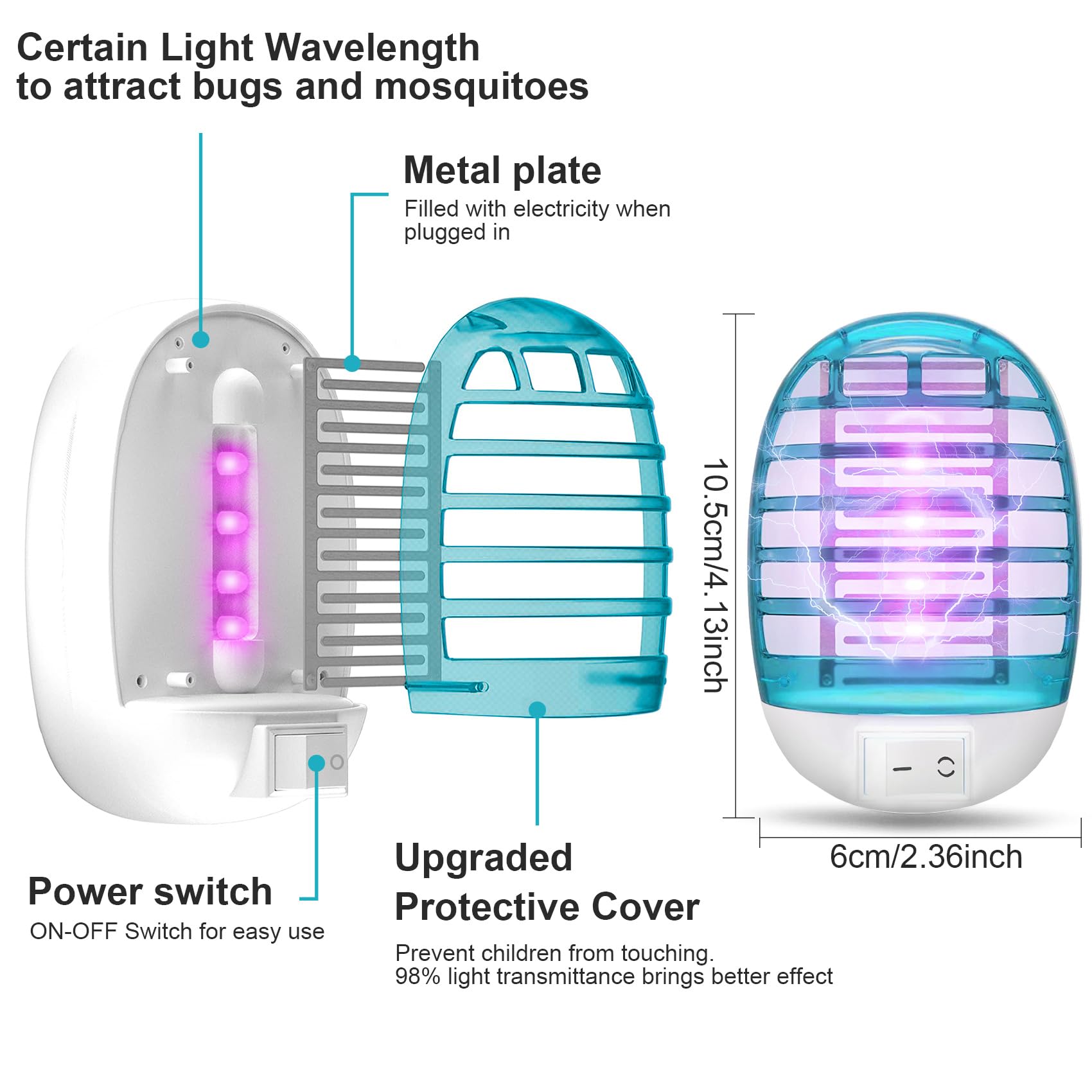 Lampada Antizanzare Elettrica,Elettrico Anti Zanzare Interno 4PCS Trappola per Zanzare Mosche con Luce UV LED Silenziosa Elettrico Zanzariera per Insetti Zanzare,Mosca,Falene