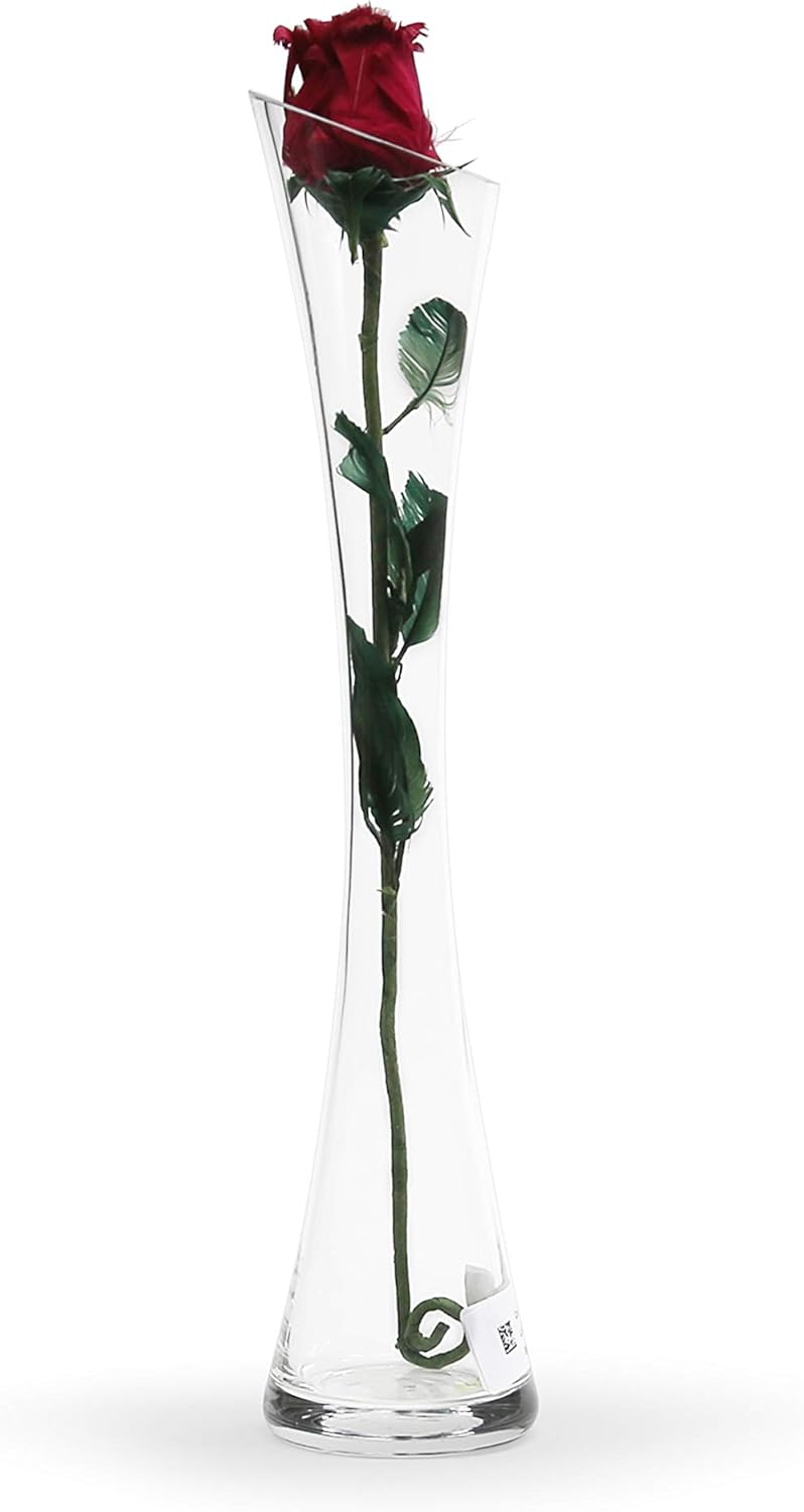 WGV Maria Bud Vase, Width 3", Height 15.75", Clear Tall Slant Cut Opening Gathering Concaved Glass Floral Container Centerpiece for Wedding Party Event Home Office Decor, 1 Piece - Image 4