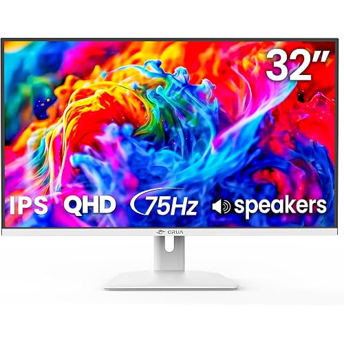 CRUA 32Inch White Monitor, QHD (2560X1440P), 75Hz Computer Monitor, IPS Screen, 120% sRGB, Support AMD FreeSync, Blue Light Filter, HDMI & DP, Built-in Speakers, Wall Mount Installation (75mm*75mm)