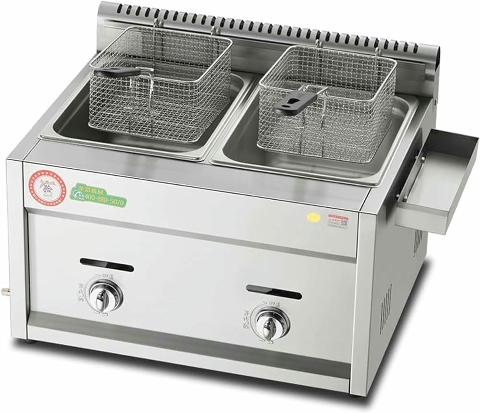 Friteuse à gaz haute puissance avec feu réglable et cuve en acier inoxydable