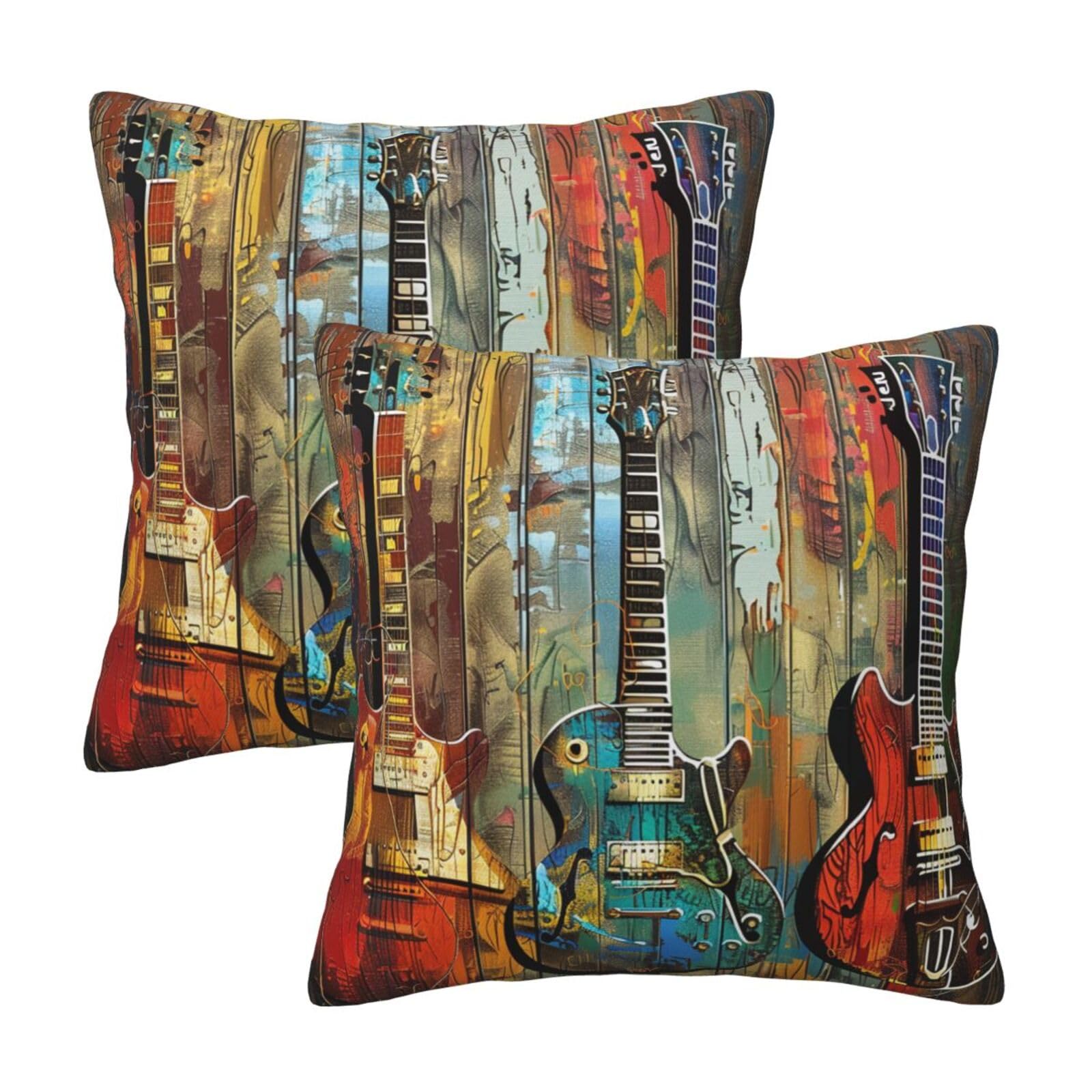 guitars art Throw Pillow Cases 2 Pack Square Pillowcases Soft Pillow Protectors for Couch Livingroom Sofa Bed Office Car,50x50 CM