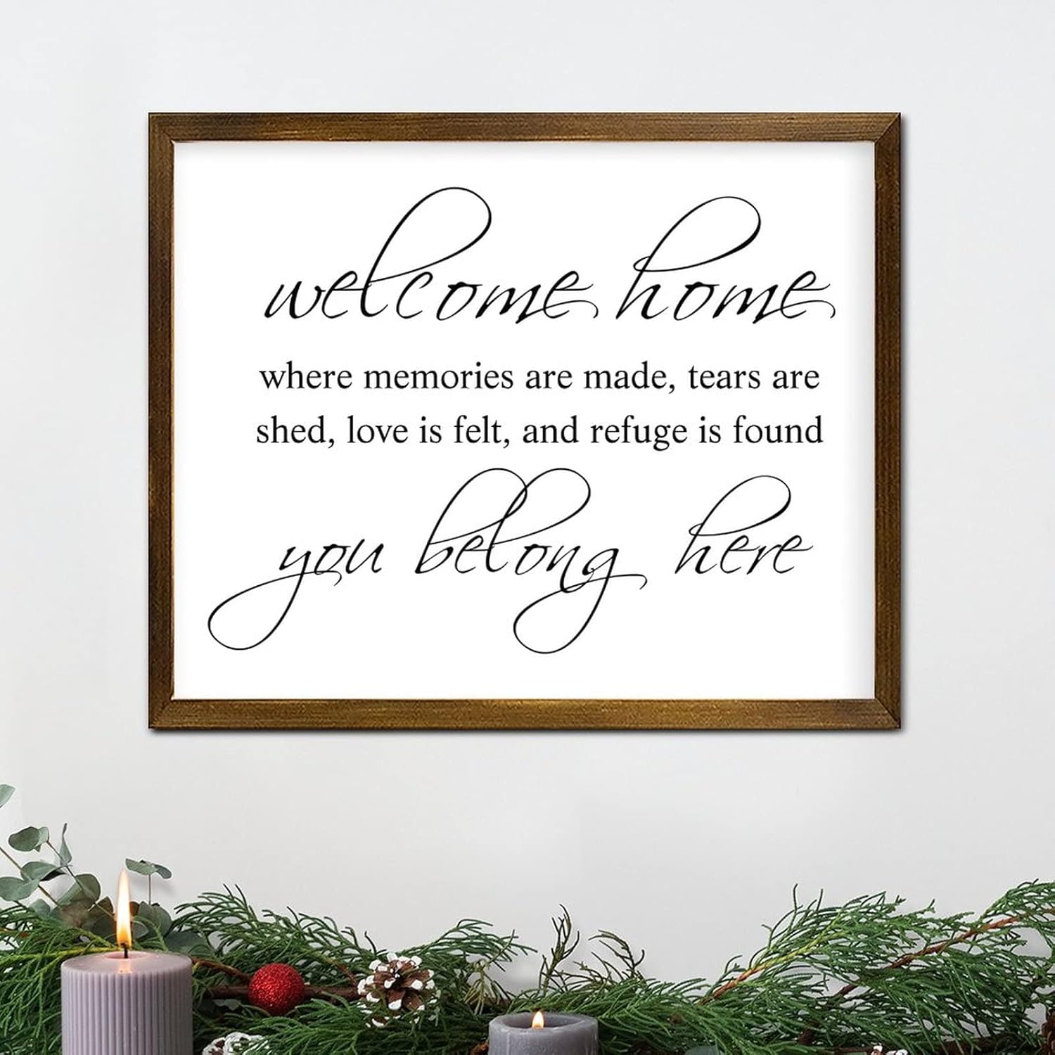 Motivational Quotes Religious Wall Framed Wood Sign Welcome Home Where Memories are Made You Belong Here Wood Framed Signs Wall Decor Funny Quote Retro Wall Art Decor for Living Room