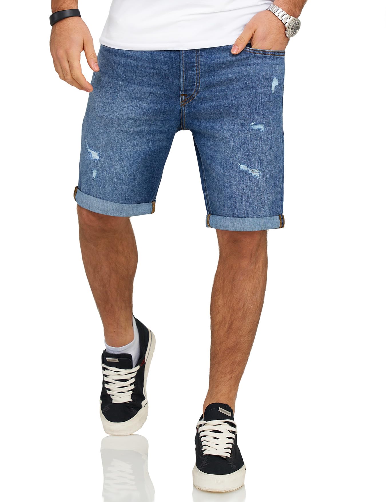 JACK & JONES Infinity Herren Jeans Shorts Rick Bermudas Used Look