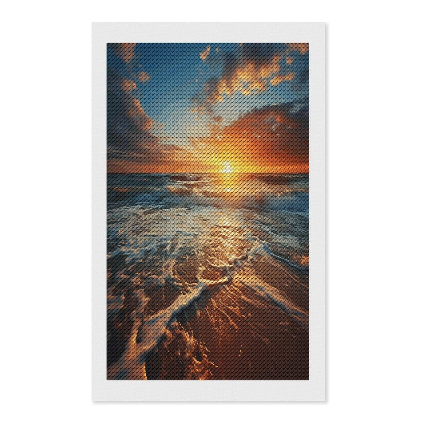 FekiLoot Ocean Sunrise Paint by Numbers Kit for Adults Beginner DIY Diamond Dots Paintings Round Full Drill Diamond Art Kits Picture Diamond Art Painting Kits for Home Decor 12"x20"