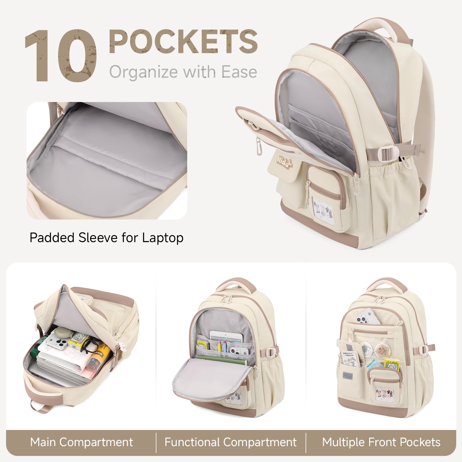Tanou Sac à Dos pour Fille, Grande Capacité Cartable Adolescent en Polyester Imperméable, Sacs Scolaires Filles Tendance avec Pendentif Étoile pour École Primaire et College