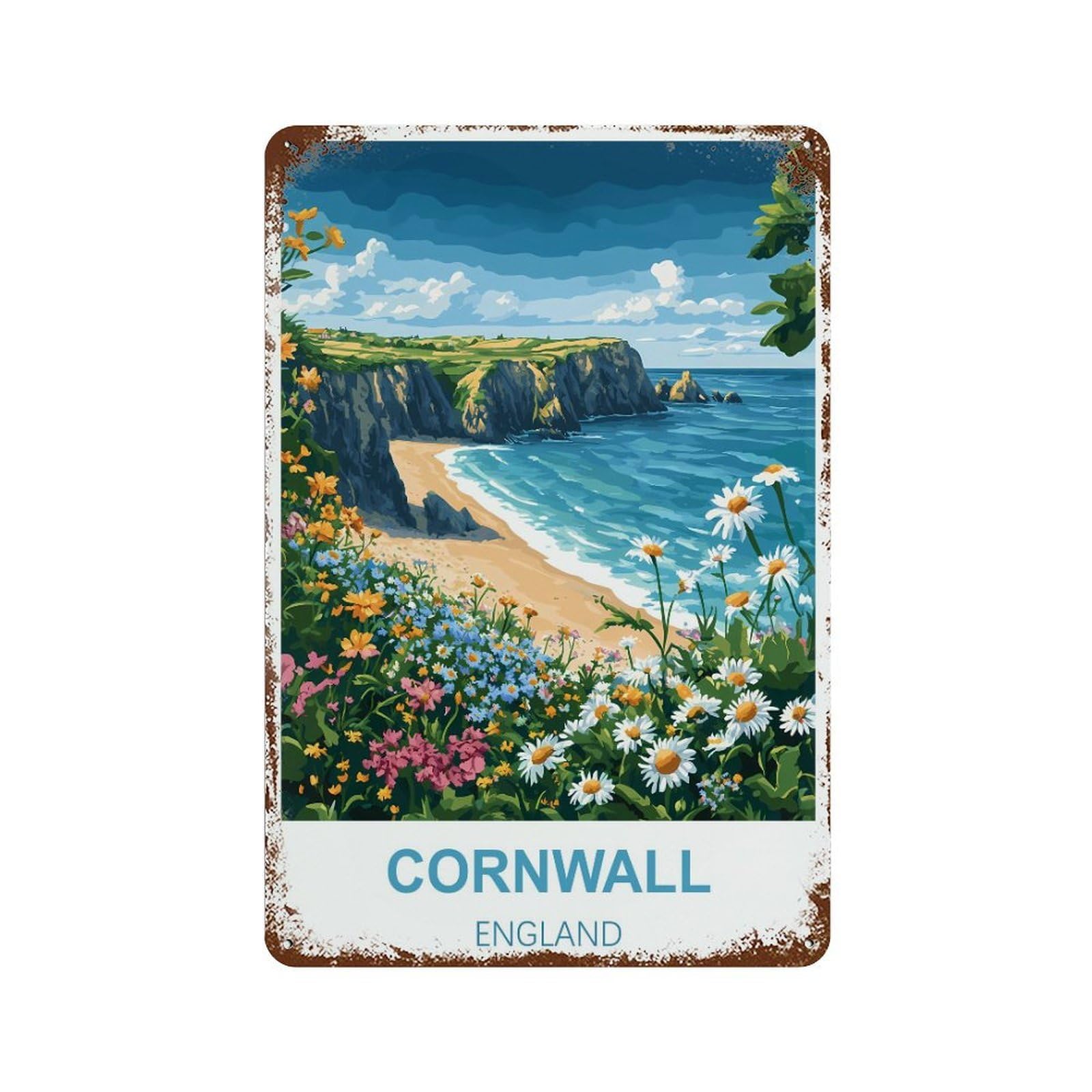 Cornwall England Retro Design Tin Paintings Vintage Tin Sign 08x12inch(20x30cm) Wall Art for Home Office Bedroom Living Room Cafes Wall Decor