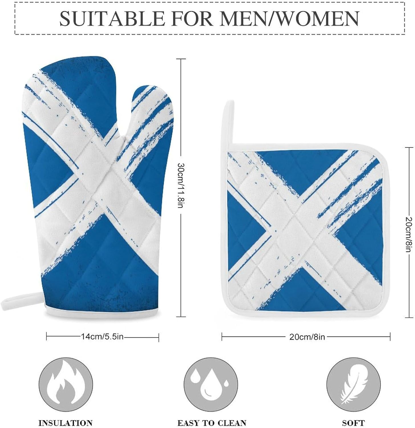 Retro Scottish Flag Print Oven Mitts and Pot Holders 3 Piece Sets Heat Resistant Gloves Hot Pads Potholders for Kitchen Baking Cooking
