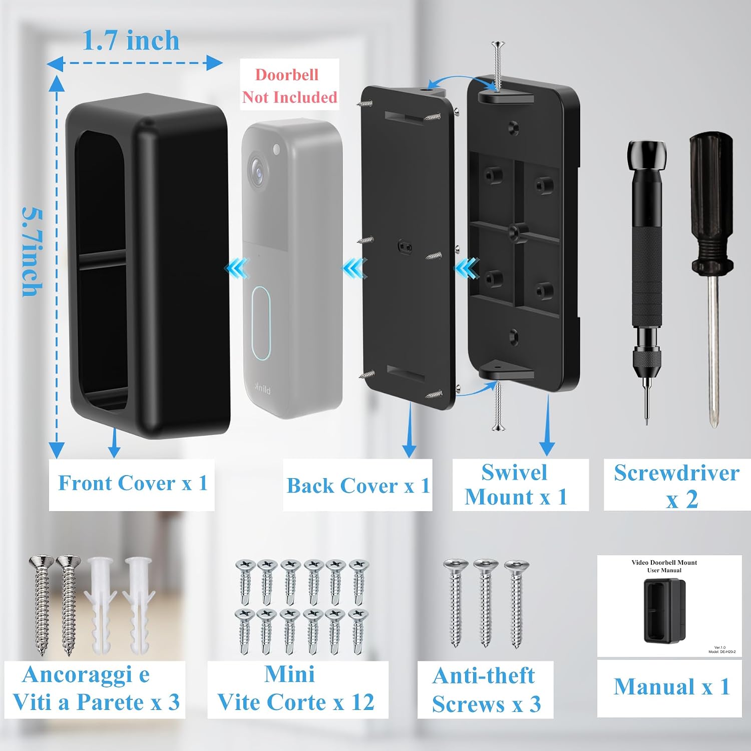 Anti-Theft Doorbell Mount Compatible with Blink 2nd Gen Video Doorbell Mount,Adjustable Mounting 30° Left & Right Angle Doorbell Mount No Drill Door Not Block Motion Sensor & Night Vision