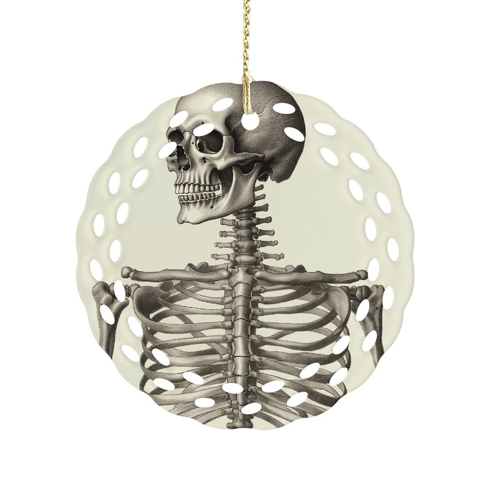 Btcowzrv Style Human Skeleton Ceramic Ornament,Round Ornaments With Hole Easy To Hang,Hanging Ornament For Wedding Party Home Window Garden Christmas Day Decor