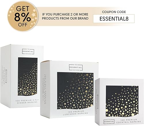 Miniatura 8 de Elegantes servilletas negras  Servilletas desechables de 7.5 x 4.25 pulgadas, 100 servilletas negras y doradas, servilletas doradas y negras