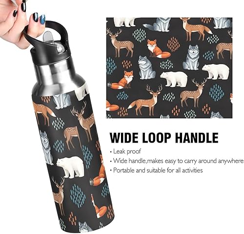Miniatura 4 de Insulated Stainless Steel Water Bottle with Straw 20 Oz, BPA-Free Sport Water Bottle Insulated for Gym Outdoor Travel School, Cute Animals Fox Wolf