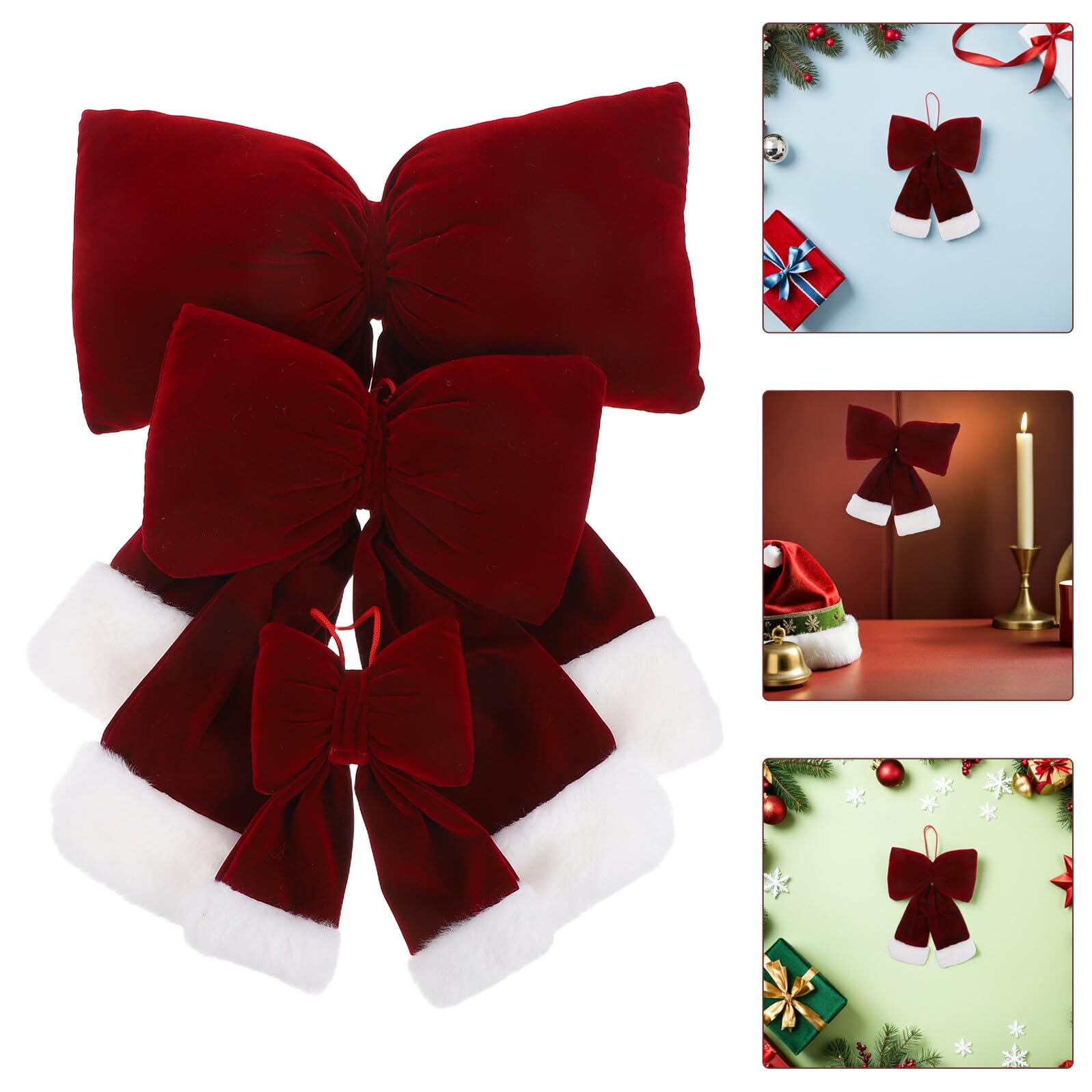 3piezas Lazo Navideño Rojo de Adornos Colgantes de Franela para Guirnaldas Festivas Decoración Colgante para Árboles de Navidad