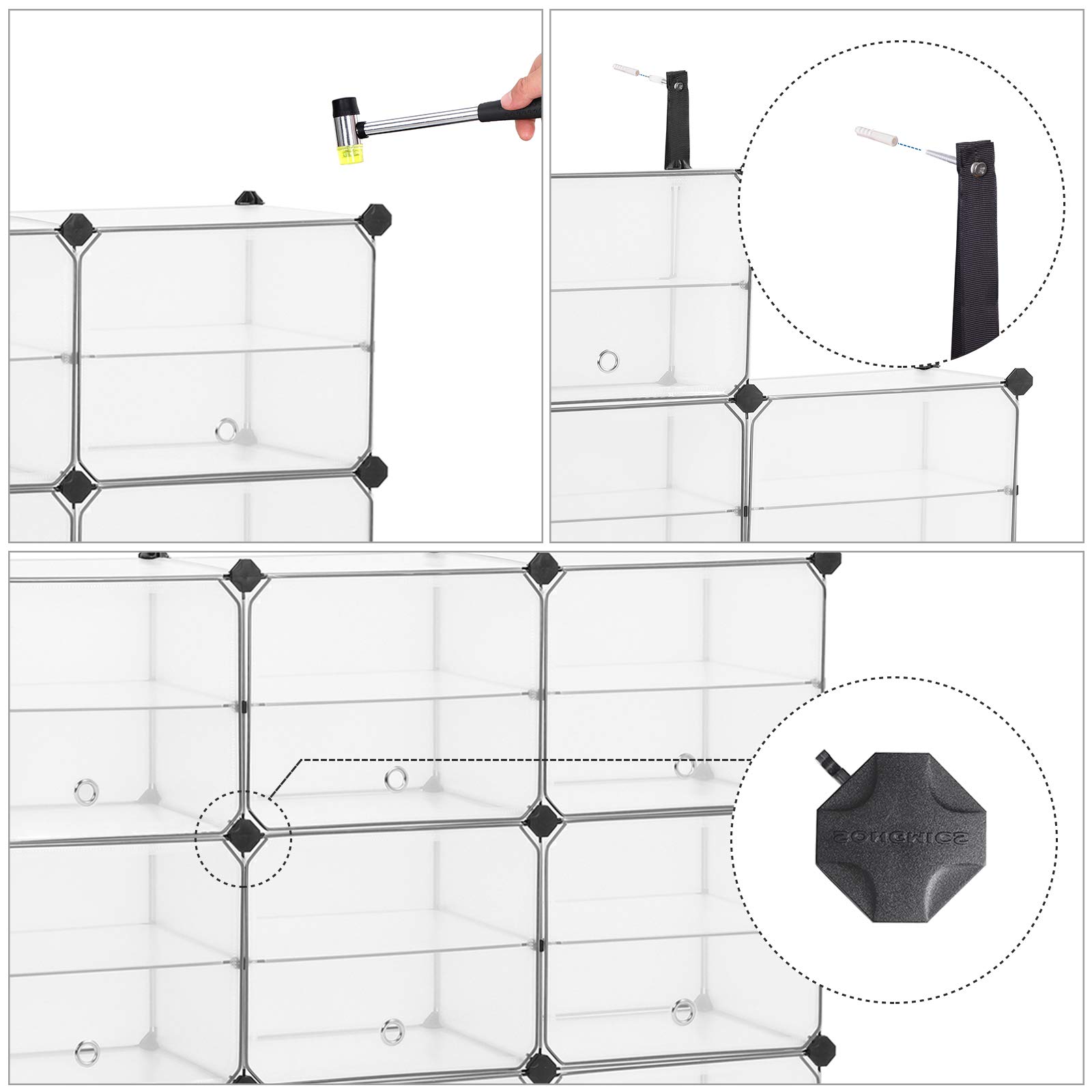 SONGMICS Portaoggetti a Cubi con Ante, Scarpiera in Plastica, Organizzatore a Scompartimenti, Tappetini di Gomma Inclusi, Armadio per Guardaroba, Soggiorno, Camera da Letto, Bianco LPC502W