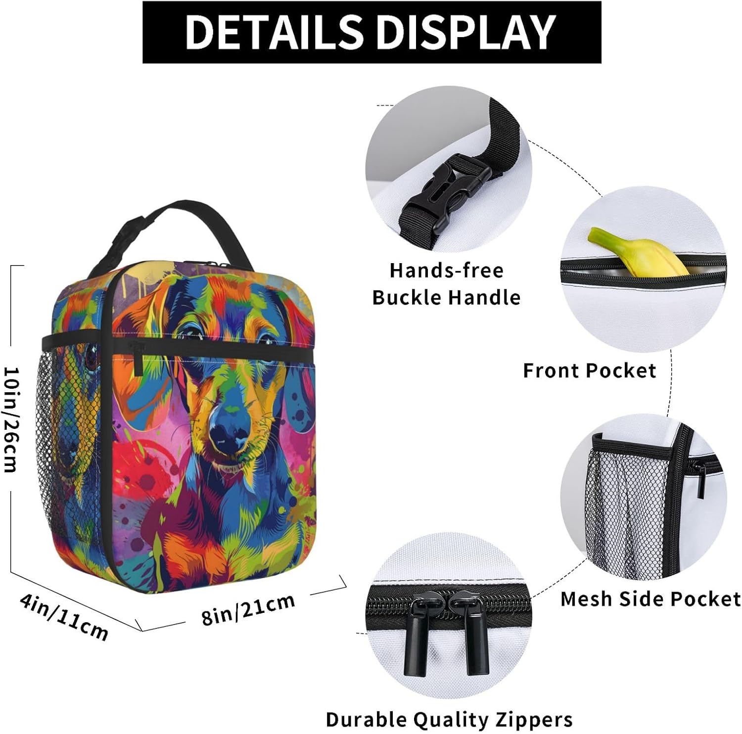 Colorful Dachshund Dog Lunch Box for Women Men, Insulated Lunch Box, Reusable Lunch Bag for Office, Work, Picnic, Travel
