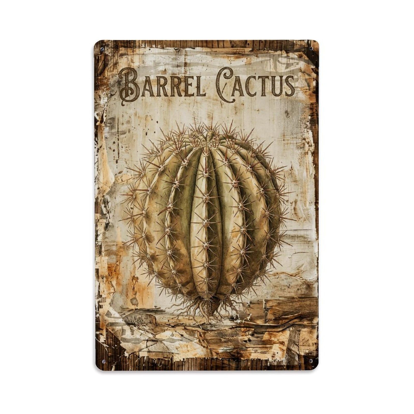 Fqnyr Style Barrel Cactus Desert 1 Metal Tin Sign Plaque Wall Decor For Cafe, Club Bar, Office, Home Garden Metal Poster 8X12inch
