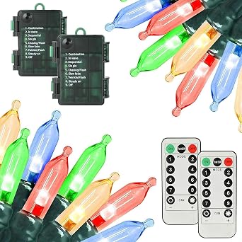 MZD8391 2Pack Battery Operated Christmas Lights, Total 66ft 200LED, Remote