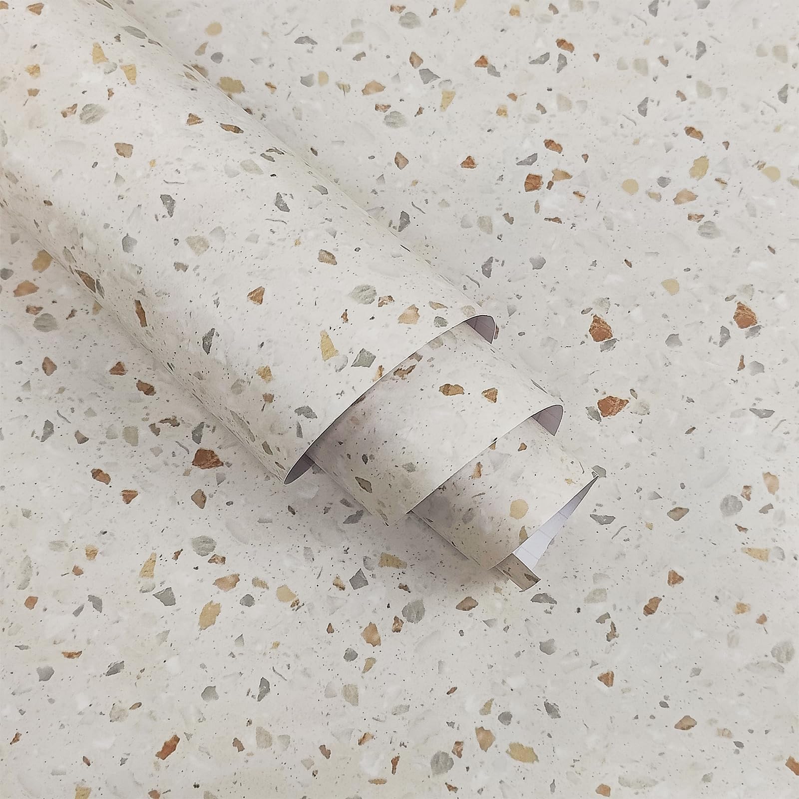 JSEVEM 80CM×9M Thick Terrazzo Pattern Marble Wallpaper Peel Stick Waterproof Glossy Textured Multi-Color (Green/Brown/Beige) Marble Contact Paper Granite Furniture Tile Sticker for Walls — image 1