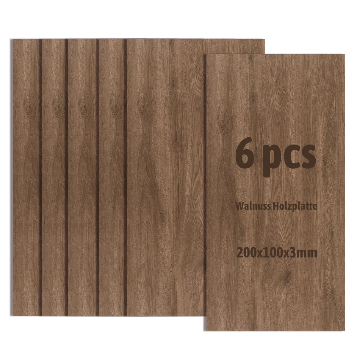 Pack of 6 Walnut Wooden Panels, Non-Plywood Board, Untreated Craft Wood for Model Making, Laser Cutting, Laser Engraving, Pyrography (200 x 100 x 3 mm)