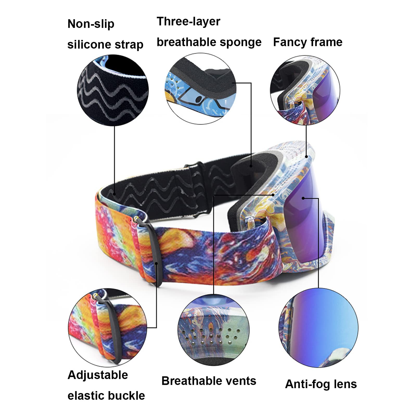 Lunettes de Ski pour Enfants, Lunettes de Snowboard Double Objectif Anti-buée,D
