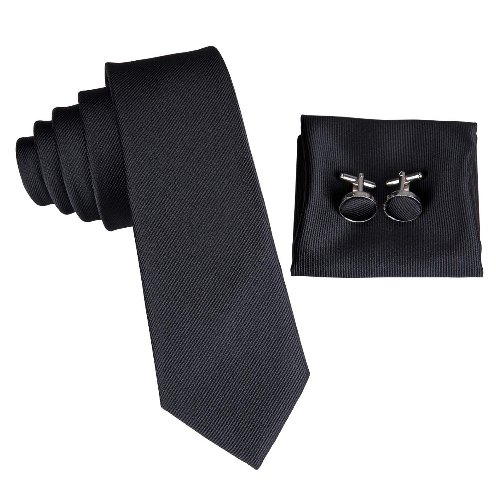 Neckties Set 5.5cm Black Slim Neck Tie Set 100% Silk Narrow Ties for Men Student Suit Skinny Neck Tie Pocketware Cufflinks
