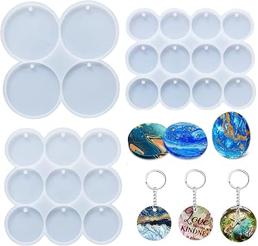 25 Cavity Resin Circle Molds,Round Keychain Silicone Mold,Drilled Round Earrings Pendant Mold,Resin Keychain for Pet Tag Molds,DIY Wind Chimes
