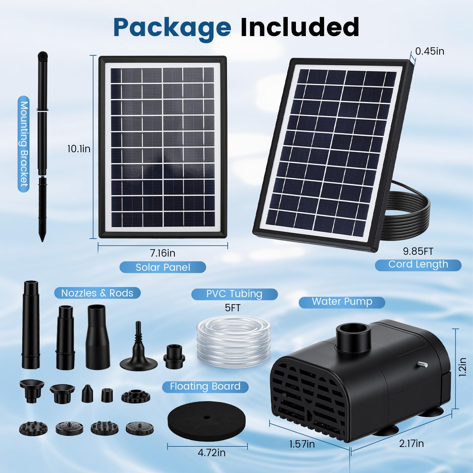 Fontana solare da esterno 8 W con batteria da 3600 mAh con 8 ugelli, tubo per ruscelli, protezione contro il funzionamento a secco, doppio effetto, pompa solare per laghetti da esterni, per laghetti