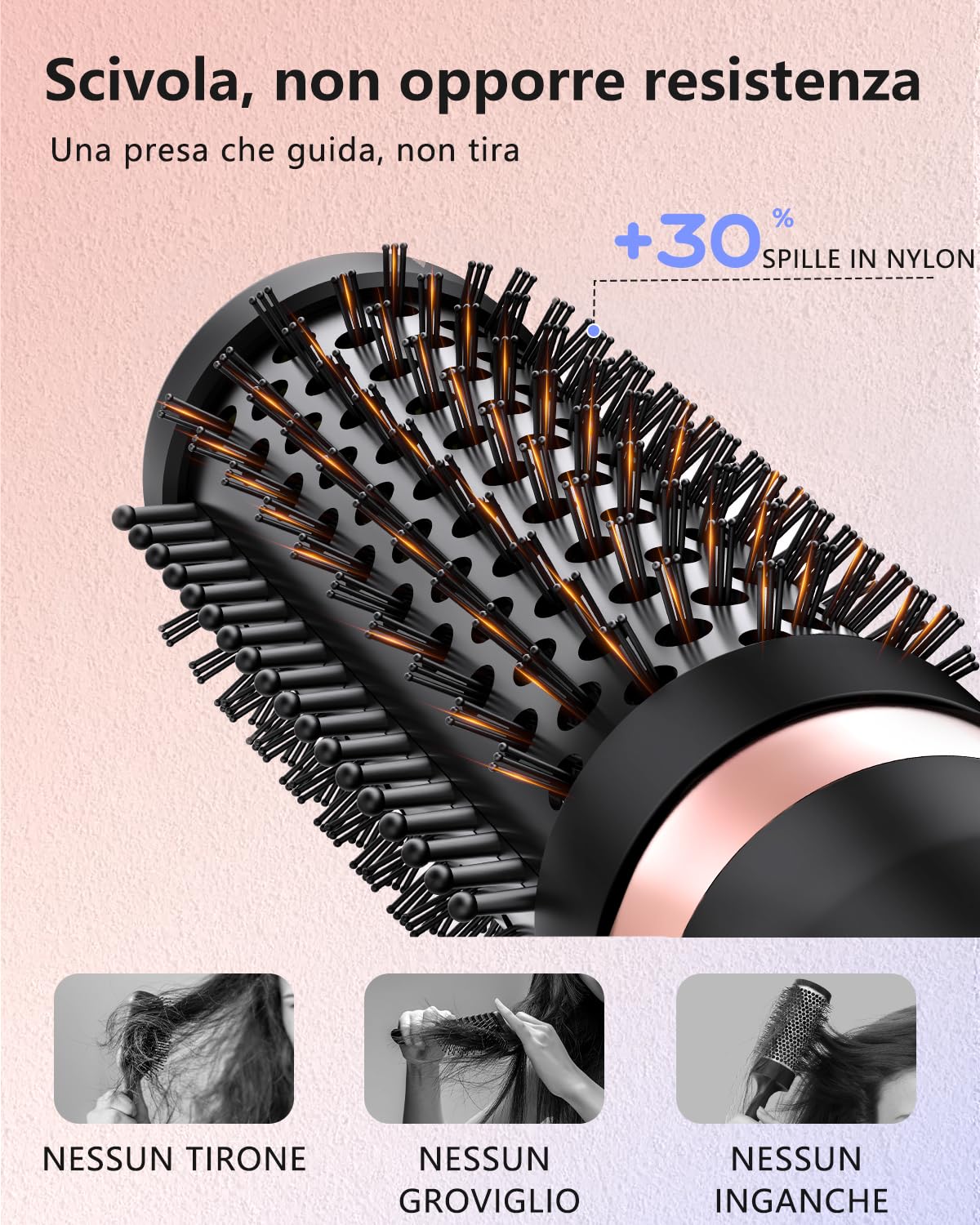 Spazzola termica, spazzola termica Blowout Boost ionica, rende i capelli lisci e lucenti, 5 livelli di temperatura, delicato sui capelli, doppia tensione, spina europea, Sakura rosa