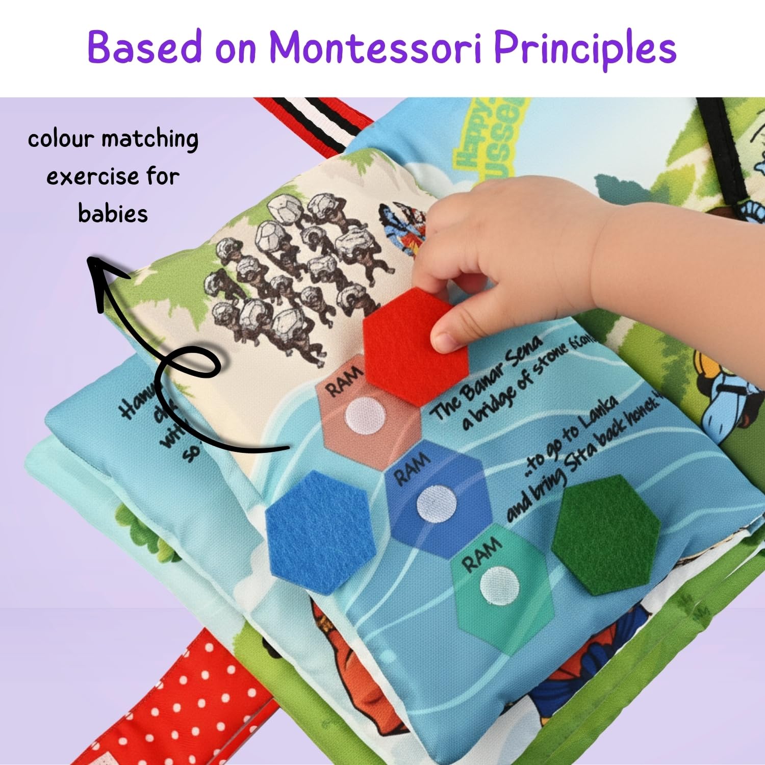 Seraphina My First Ramayan Cloth Book | Interactive Soft Baby Toy with Textures, Rattle & Zipper | Diwali & Dussehra Themed Toy for Ages 0-2 Years | Montessori Sensory Toys for Babies - Image 4 thumbnail