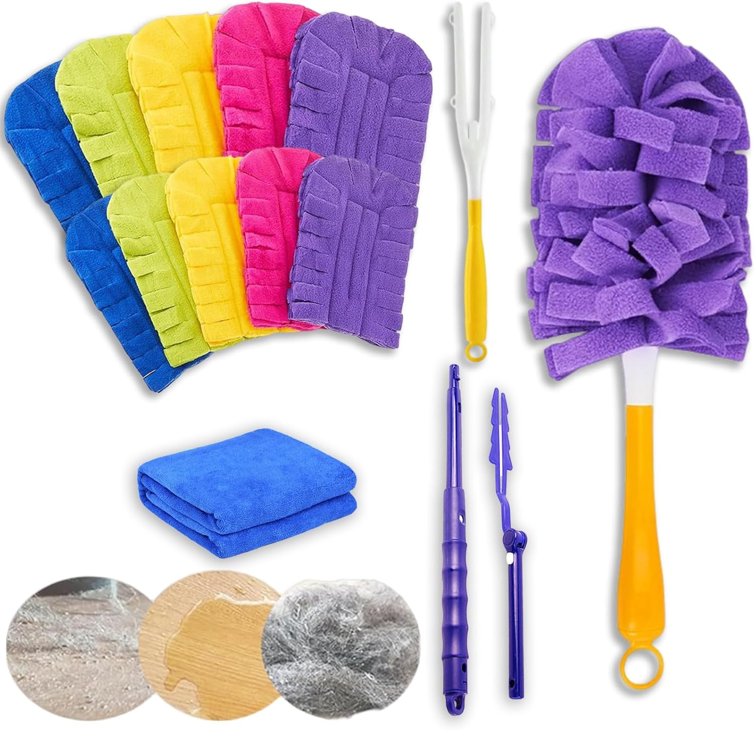 360°Electrostatic Duster Refills, Heavy Duty Reusable Duster with Extension Rod, Washable Microfiber Mop Pads for Cleaning Ceiling, Fan Hardwoods Window Kitchen Floor (2 Set)