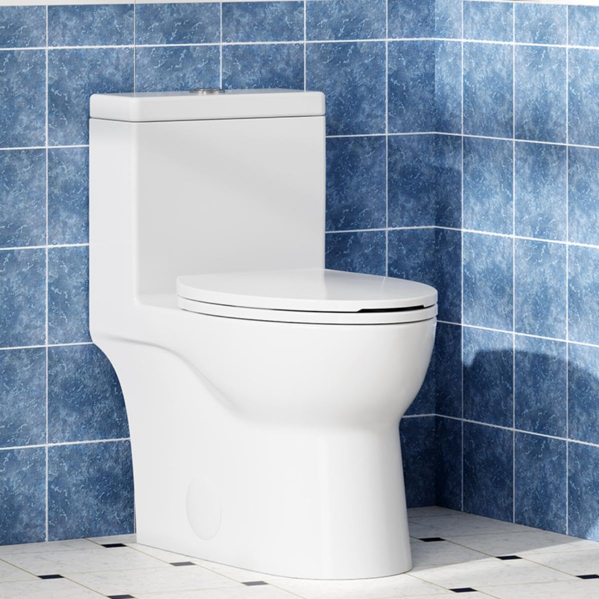 One-Piece Toilet for Bathroom, Comfort Height 16", Elongated with Under-Locking Lid, Soft Close Seat, Dual Flush, Powerful Flush