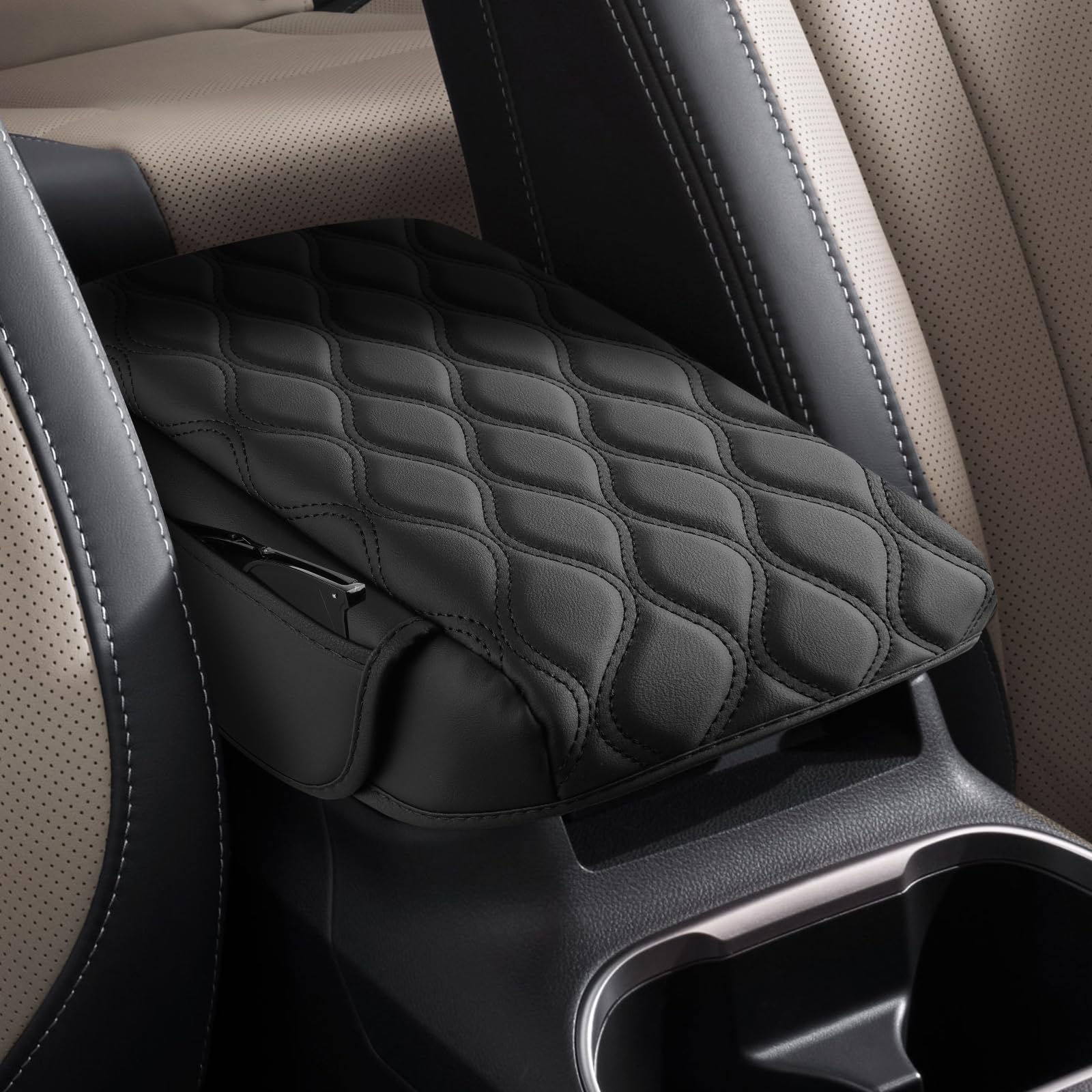 Autorder Center Console Cover for 2020-2026 Subaru Outback Accessories Armrest Cushion Cover Leather Middle Console Pad with Pockets Storage Bag Anti-Scratch Armrest Pad for Pet