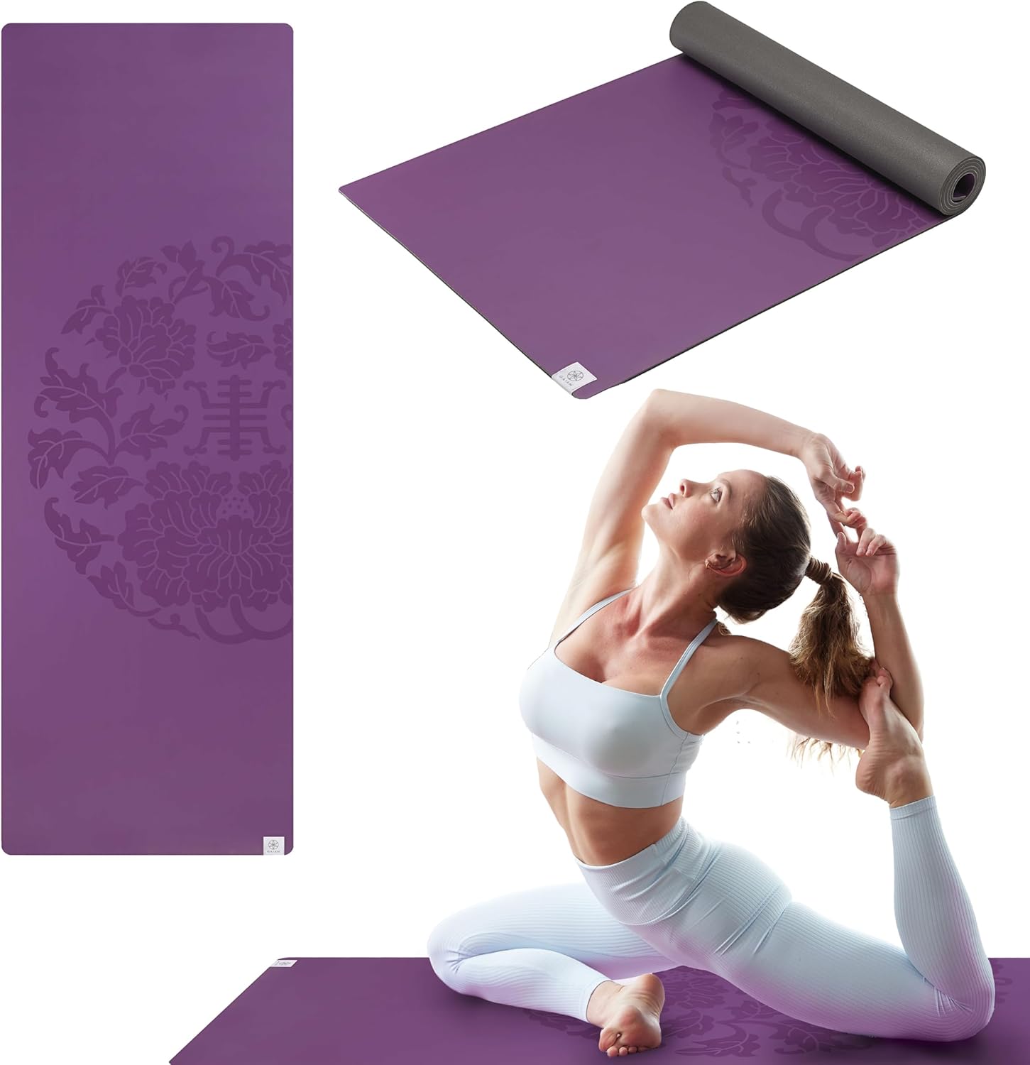 Gaiam Dry-Grip Yoga Mat - 5mm Thick Non-Slip Exercise & Fitness Mat for Standard or Hot Yoga, Pilates and Floor Workouts - Cushioned Support, Non-Slip Coat - 68 x 24 Inches Purple