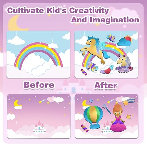 Miniatura 7 de SOOVSY Actividad artística y artesanal, divertidos unicornios y princesas de aluminio, arte sin desorden para niños, kits y suministros de