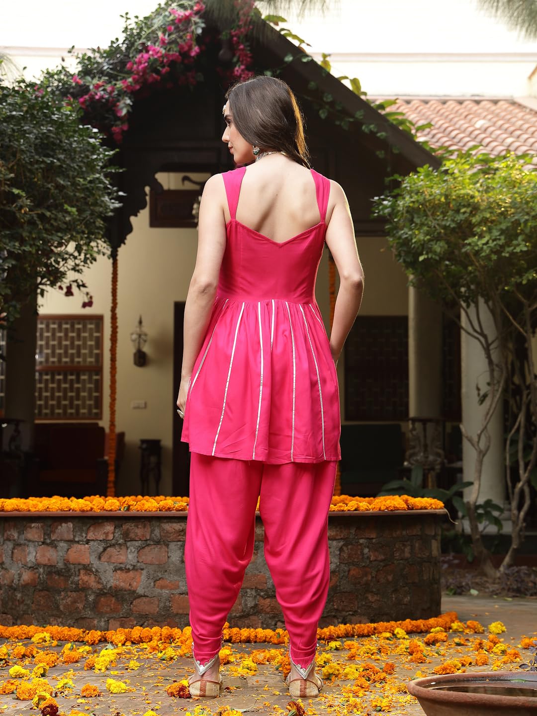 Stylum Women's Solid & Embroidered Rayon A-Line Kurti Dhoti Pant Set (Kdpinkrom34_Pink, Xs)