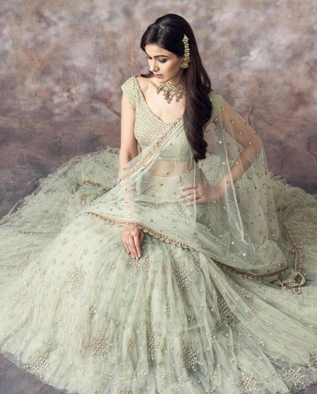 Women's Party Wear Embellished Lehenga Choli Set, Light Green, Sequin Work, Traditional Indian Wedding Festive Wear