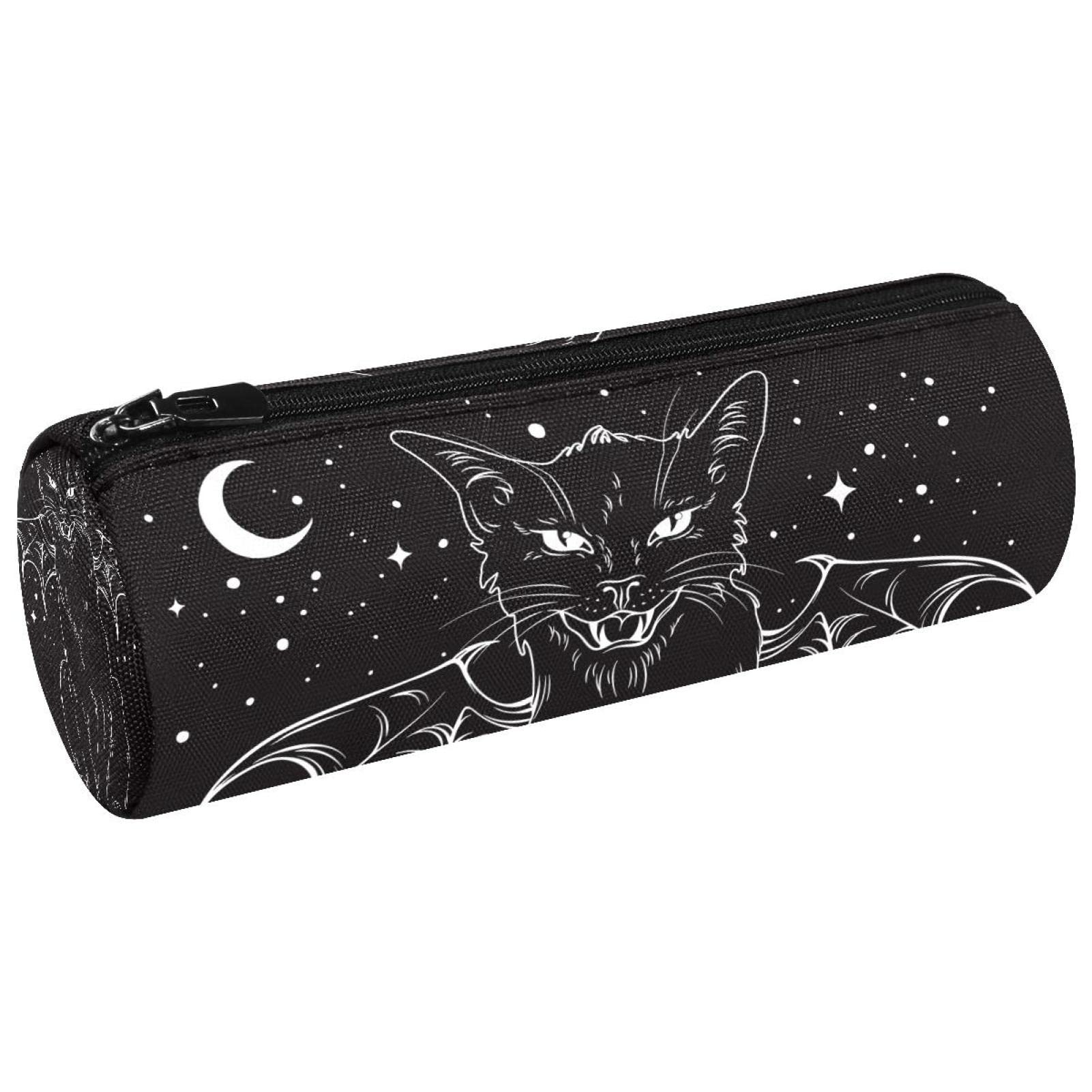 Black Spider Cat Canvas Pen Pencil Case Coin Purse Cosmetic Makeup Bag for Student Stationery School Office Storage